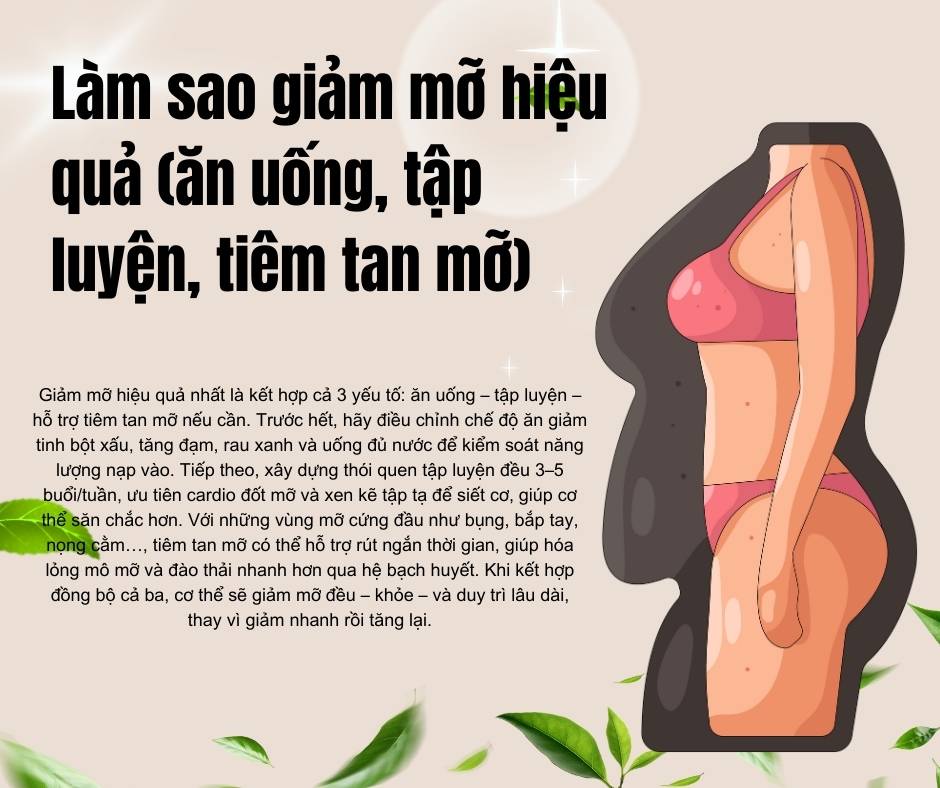 Làm sao giảm mỡ hiệu quả (ăn uống, tập luyện, tiêm tan mỡ)
